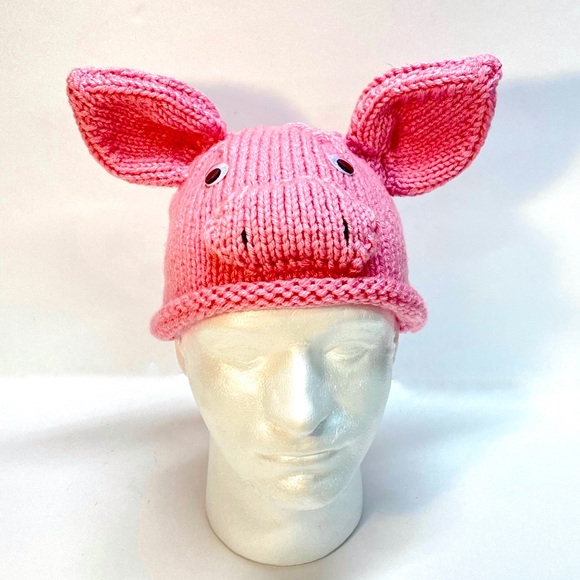 NWT Hand Knit Piggy Hat with Googly Eyes and Ears Size 6-10 Years - Picture 10 of 10